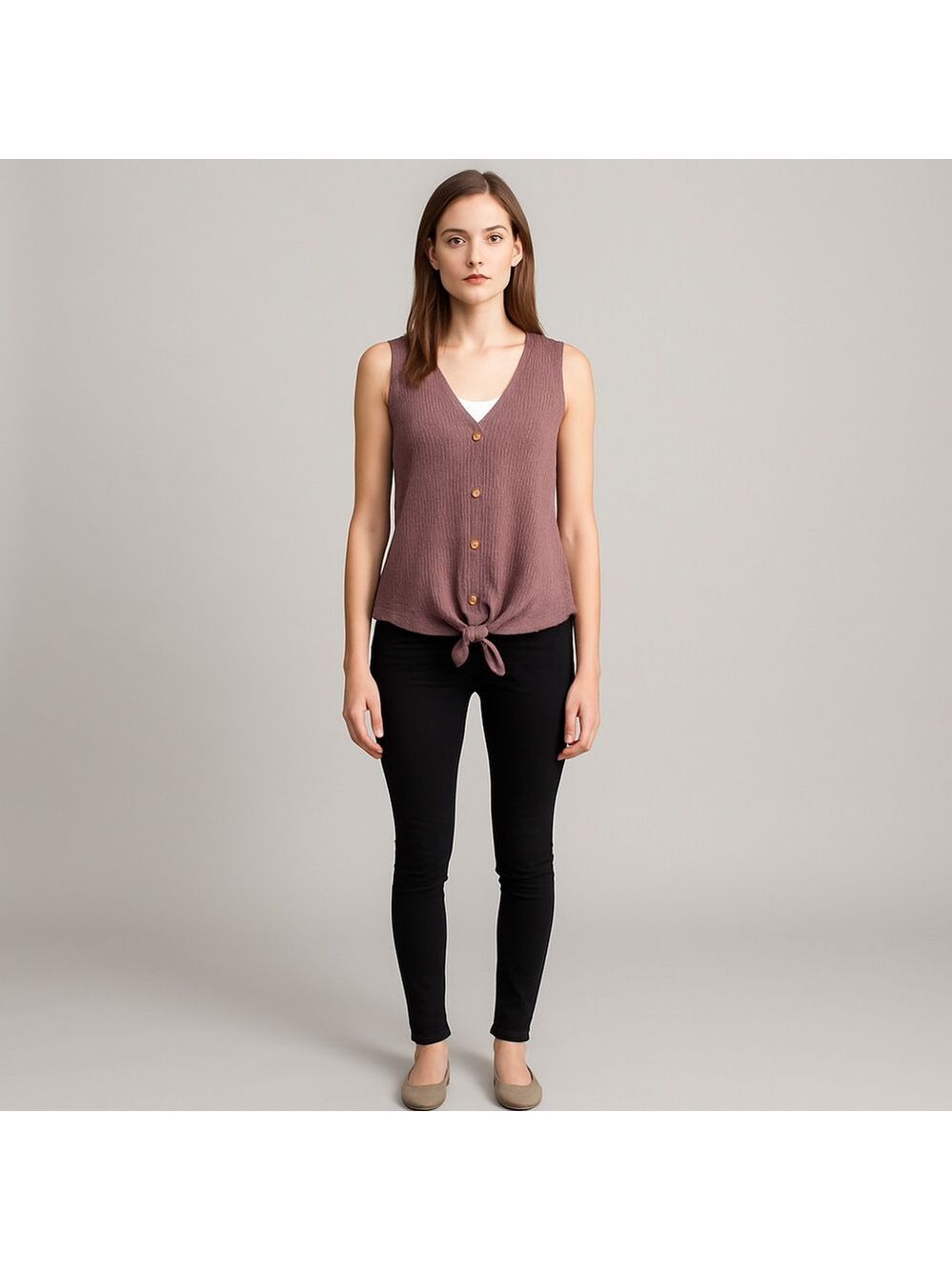 V Neck Button Up Tie Front Vest Size Small